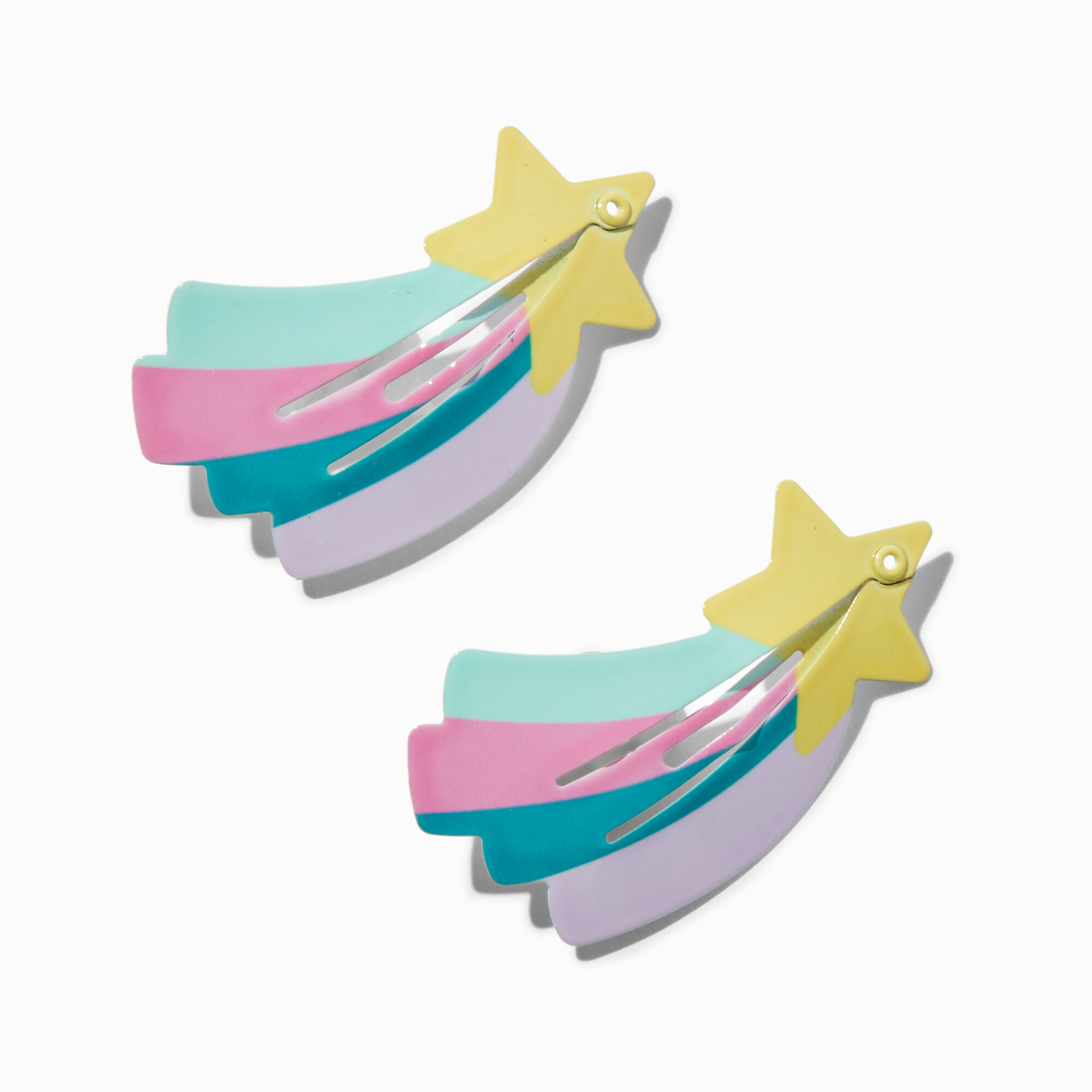 View Claires Club Shooting Star Snap Hair Clips 2 Pack Rainbow information
