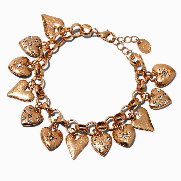 Gold-tone Mixed Heart Charm Bracelet ,