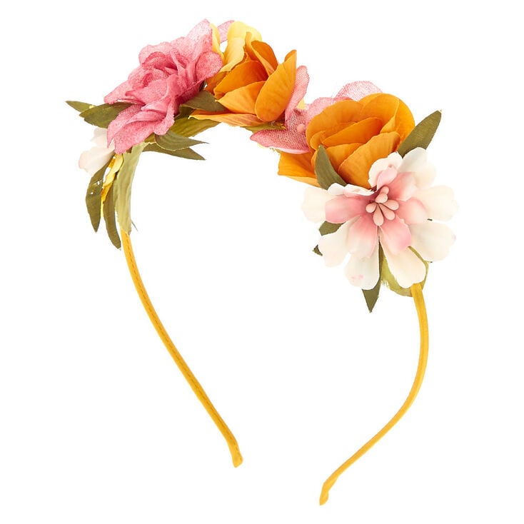 Claire's Serre-tête guirlande de fleurs printanières jaune moutarde