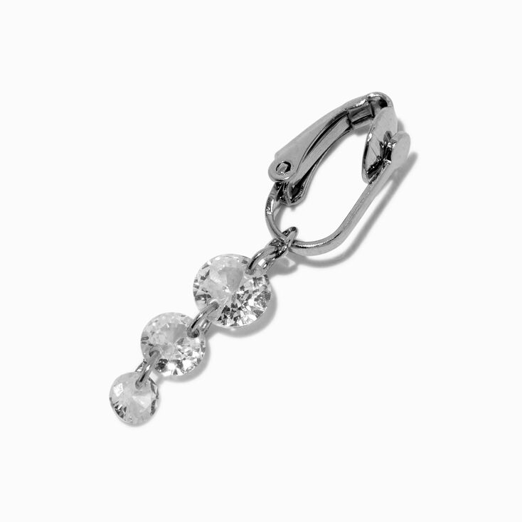 Faux piercing de nombril &agrave; clip trio de strass couleur argent&eacute;e,