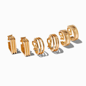 Gold-tone 20MM Hoop Clip-On Earrings - 3 Pack ,