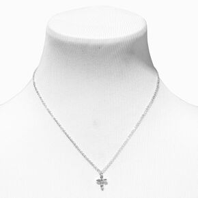Collier &agrave; pendentif avec croix en strass couleur argent&eacute;e,