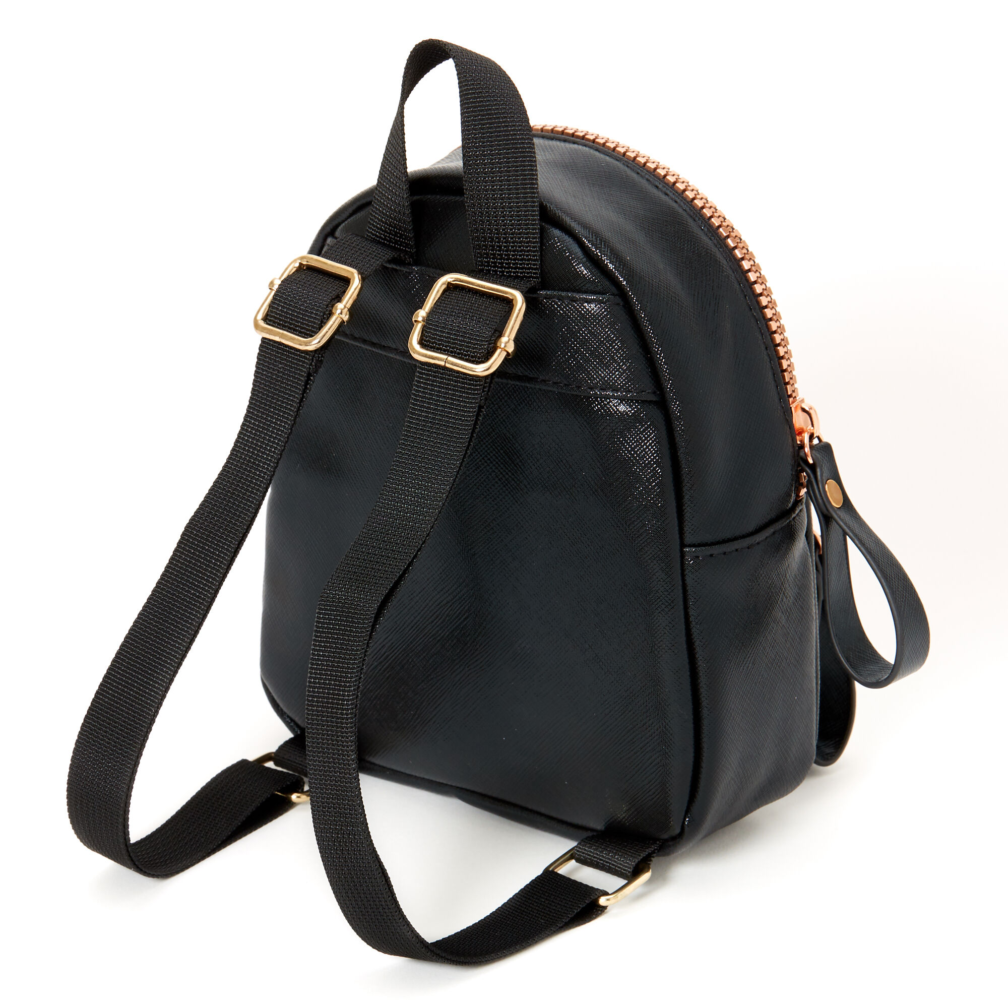 Black faux shop leather mini backpack