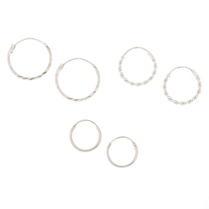 Sterling Silver Graduated Hoop Earrings - 3 Pack,