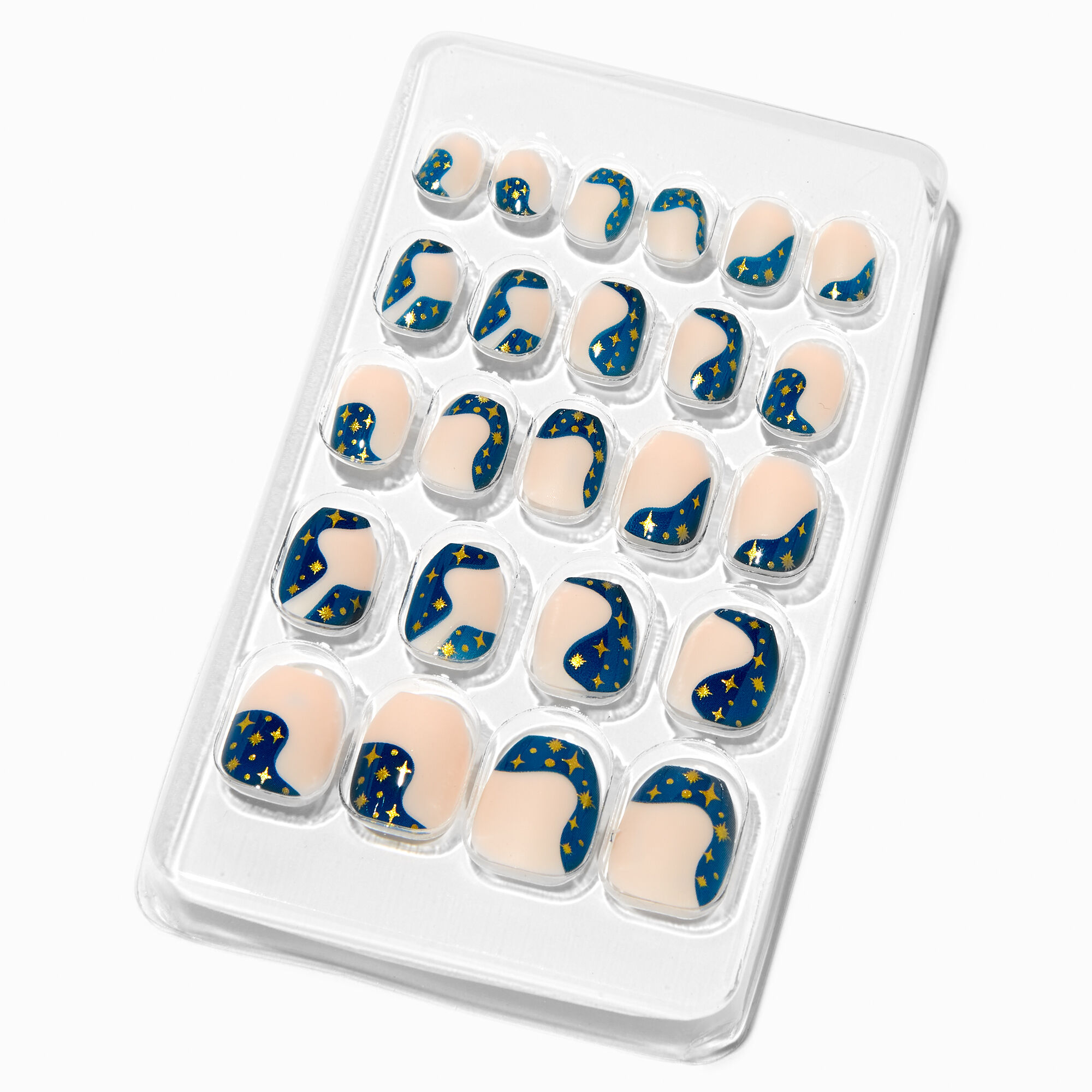 Navy Blue Celestial Square Press On Vegan Faux Nail Set - 24 Pack,