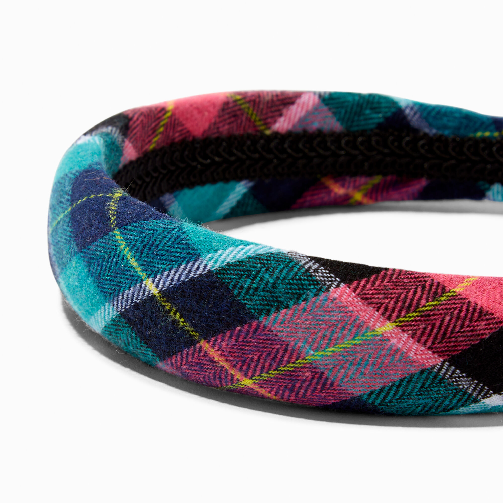 Teal & Pink Plaid Puffy Headband,