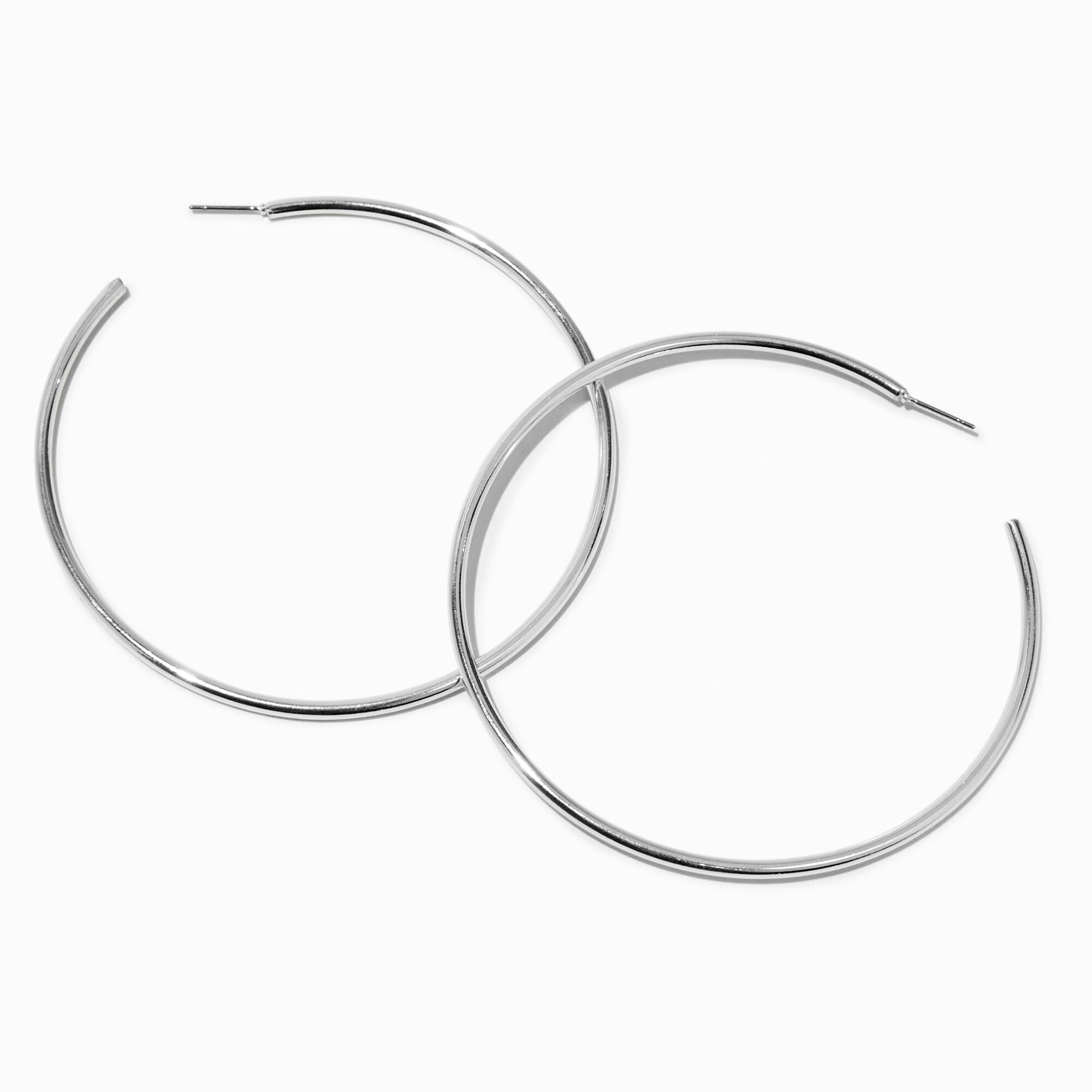 View Claires Tone 80MM Tubular Hoop Earrings Silver information