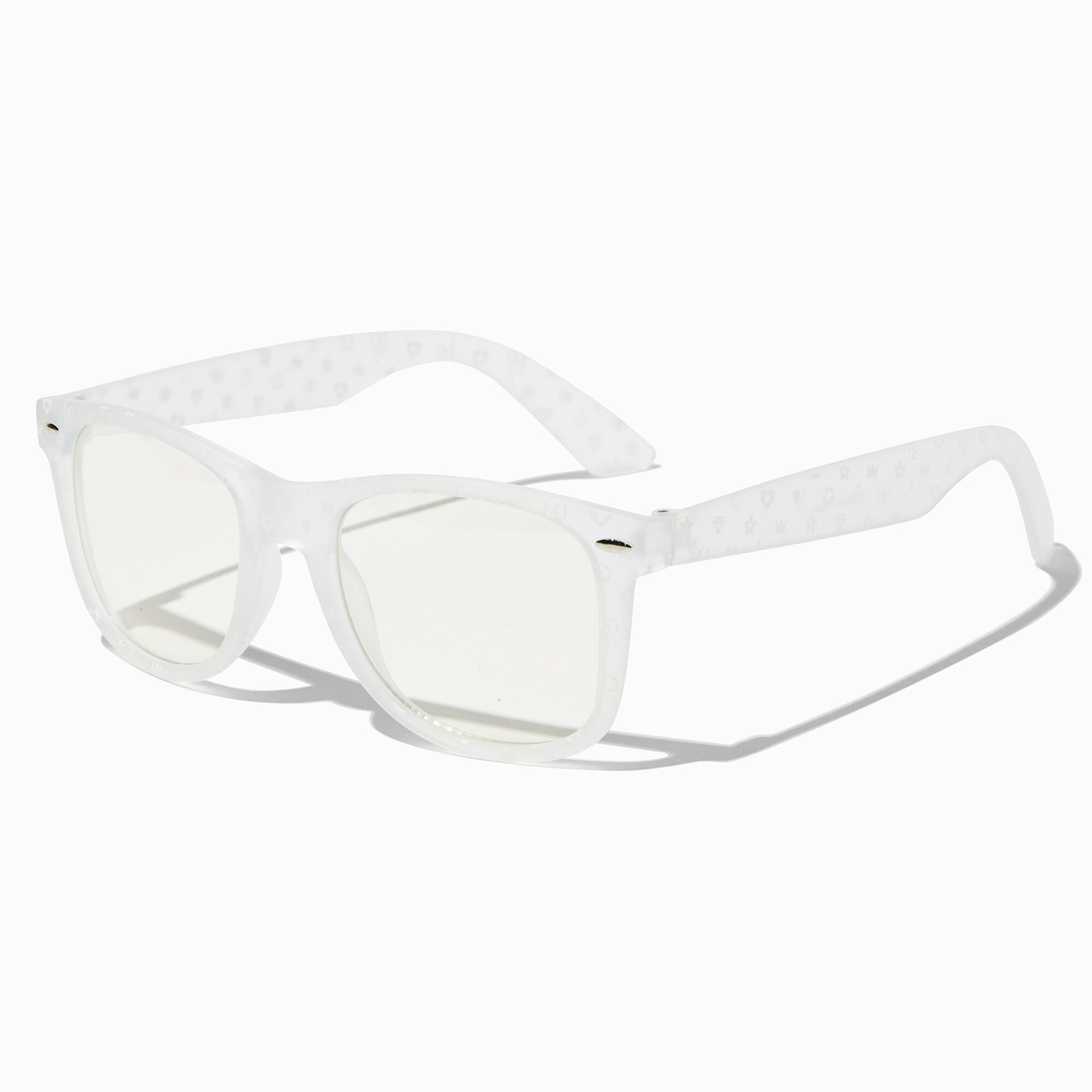 View Claires Status Icons Frosted Clear Lens Frames White information
