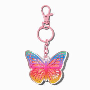 Rainbow Butterfly Water-Filled Glitter Keychain,
