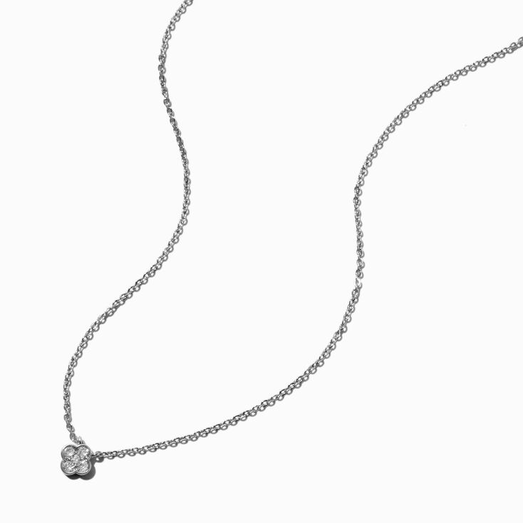 Silver-tone Cubic Zirconia Clover Pendant Necklace,