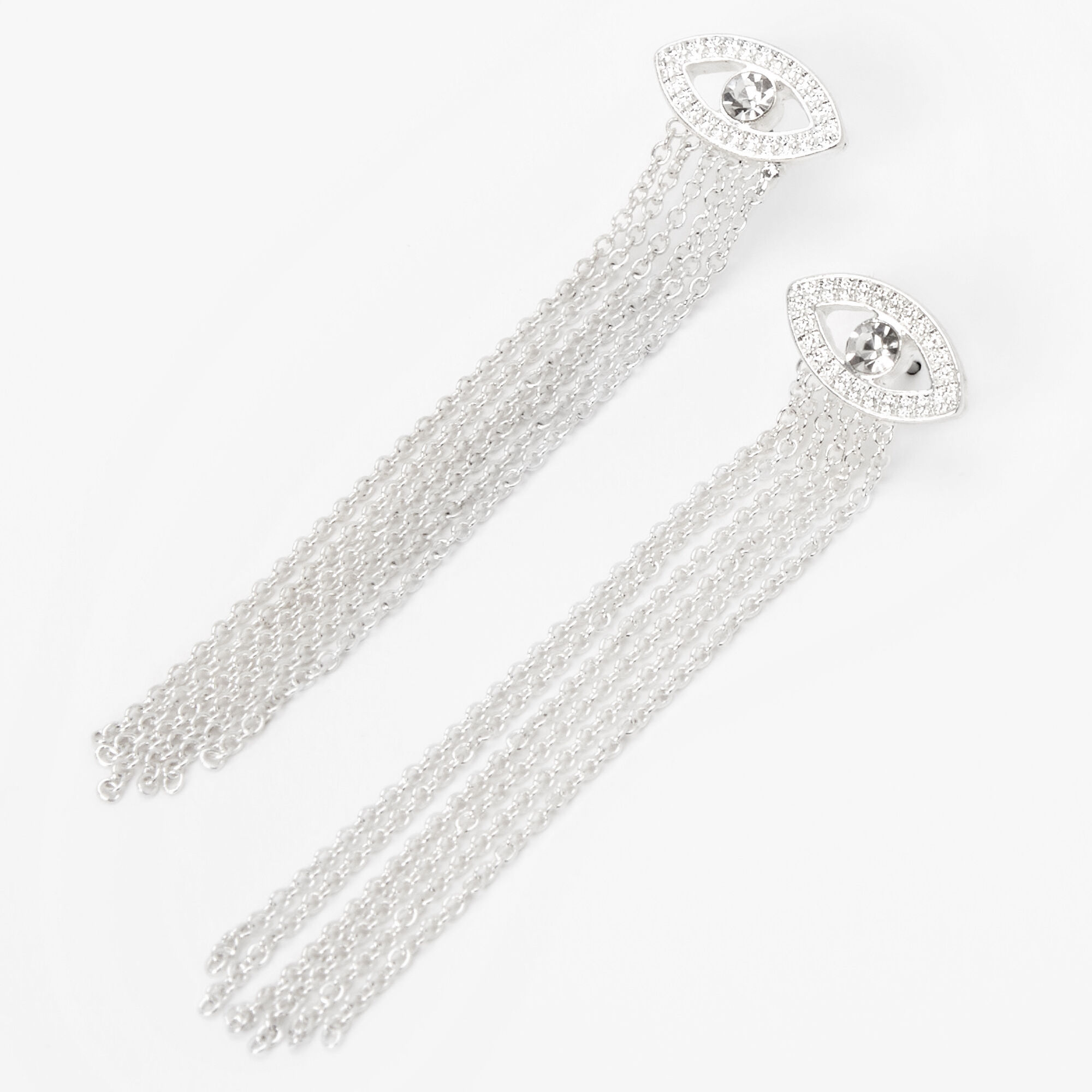 Silver 2" Evil Eye Chandelier Drop Earrings,