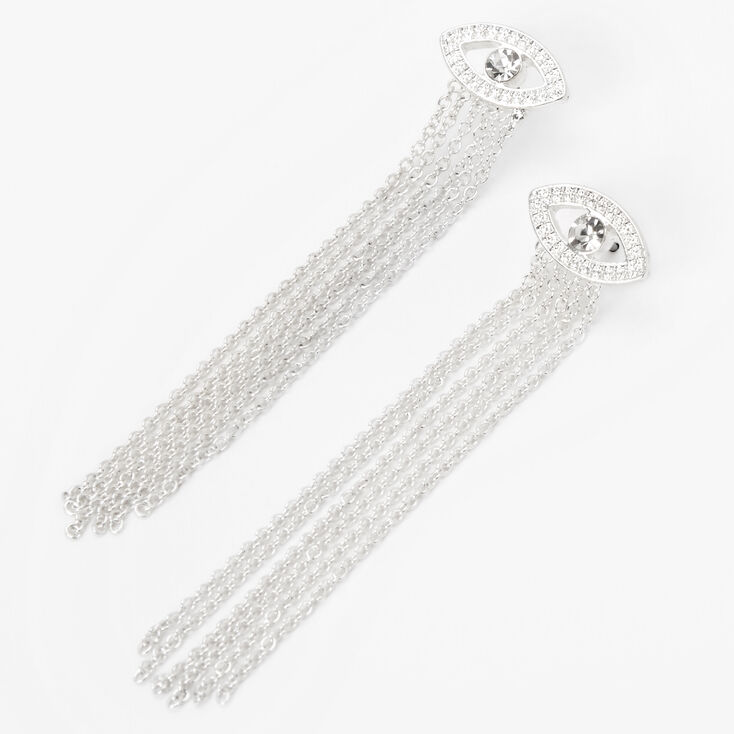 Silver 2&quot; Evil Eye Chandelier Drop Earrings,