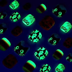 Halloween Icons Glow in the Dark Square Press On Faux Nail Set - 24 Pack,