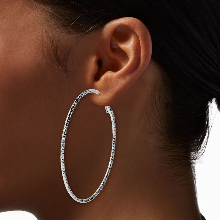 Silver 70MM Textured Hoop Earrings,
