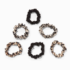 Black &amp; Animal Print Skinny Silky Hair Scrunchies - 6 Pack,