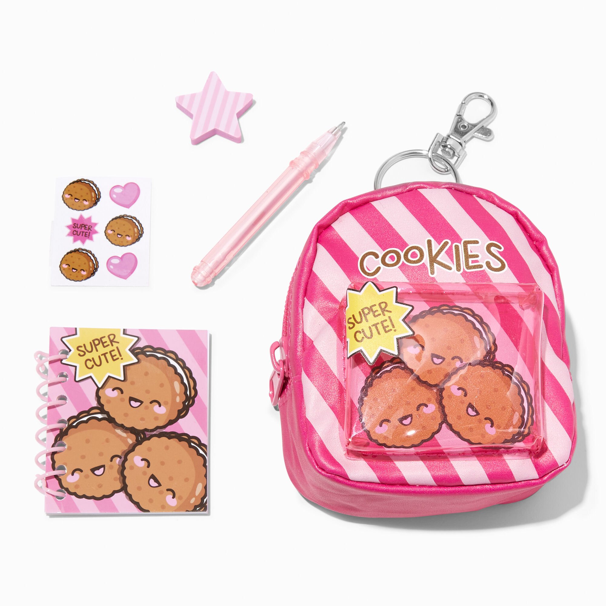 View Claires Cookies 4 Backpack Stationery Set Pink information