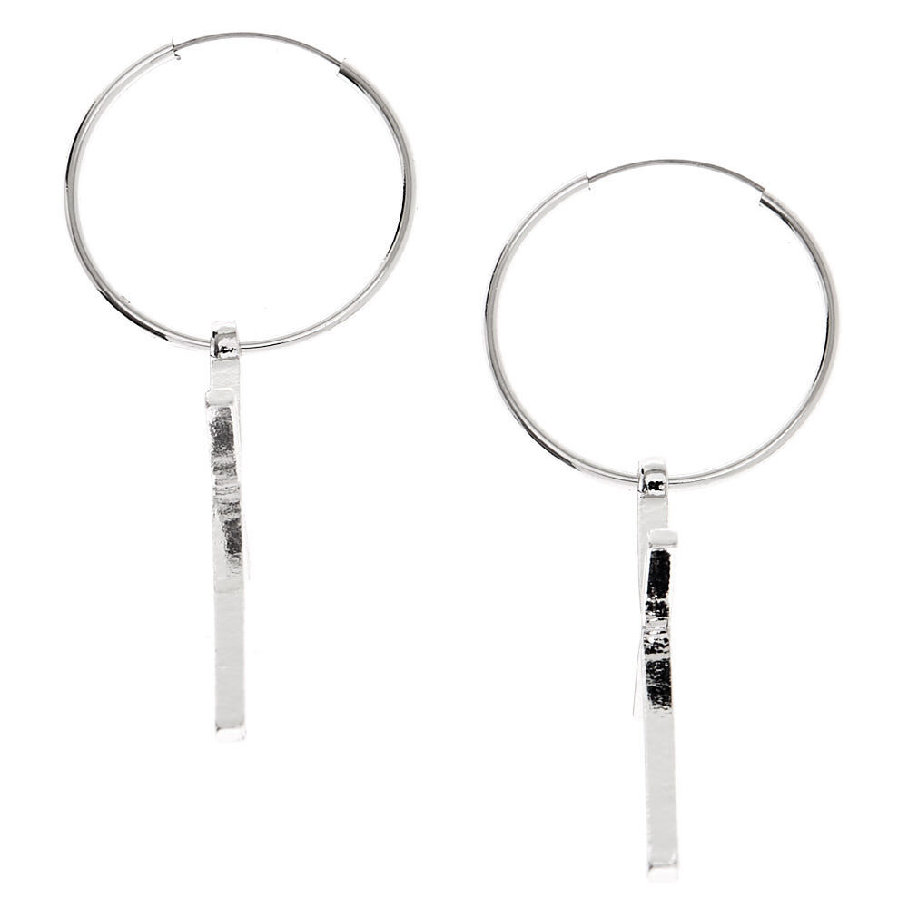 Silver 20MM Cross Charm Hoop Earrings,
