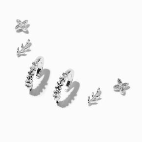 Silver-tone Cubic Zirconia Leaf Earring Stackables - 3 Pack,