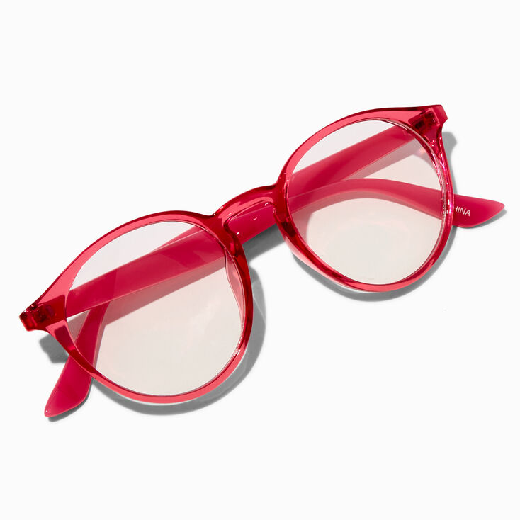Lunettes &agrave; verres transparents r&eacute;tro rose vif avec r&eacute;duction de la lumi&egrave;re bleue,