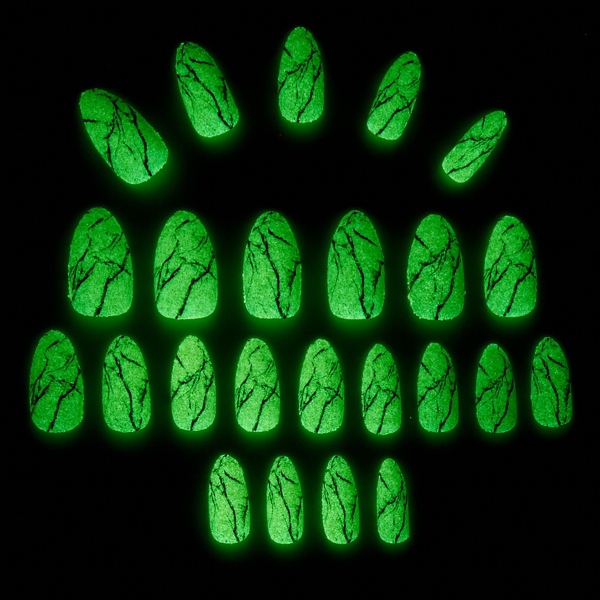  Faux ongles stiletto effet marbré texturé fluo phosphorescents - Jaune, lot de 24,