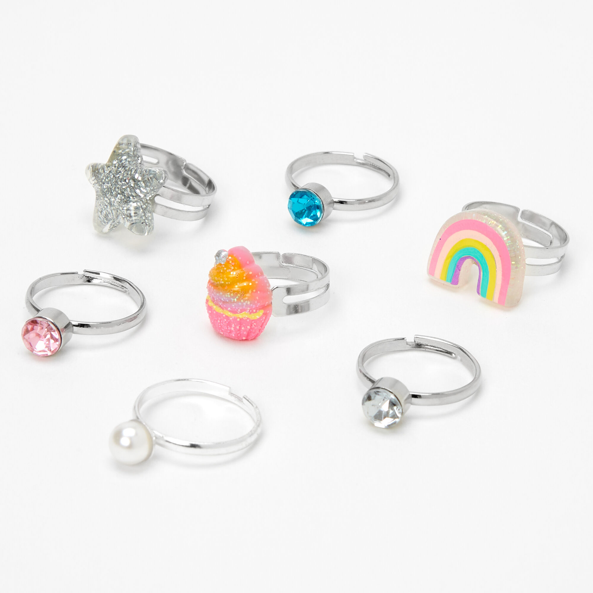 Claire s Club Star Box Rings Pink 7 Pack