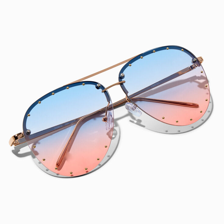 Lunettes de soleil avec verres &agrave; d&eacute;grad&eacute; ronds clout&eacute;s couleur dor&eacute;e,