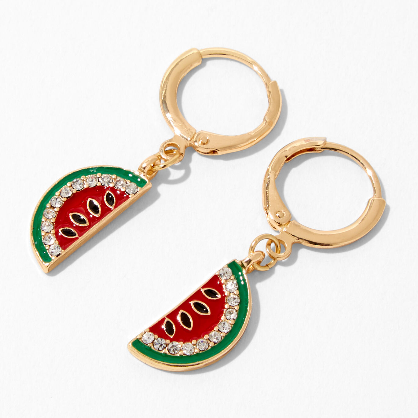 Gold 10MM Watermelon Slice Huggie Hoop Earrings