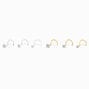 Sterling Silver 22G Graduated Cubic Zirconia Nose Studs - 6 Pack,