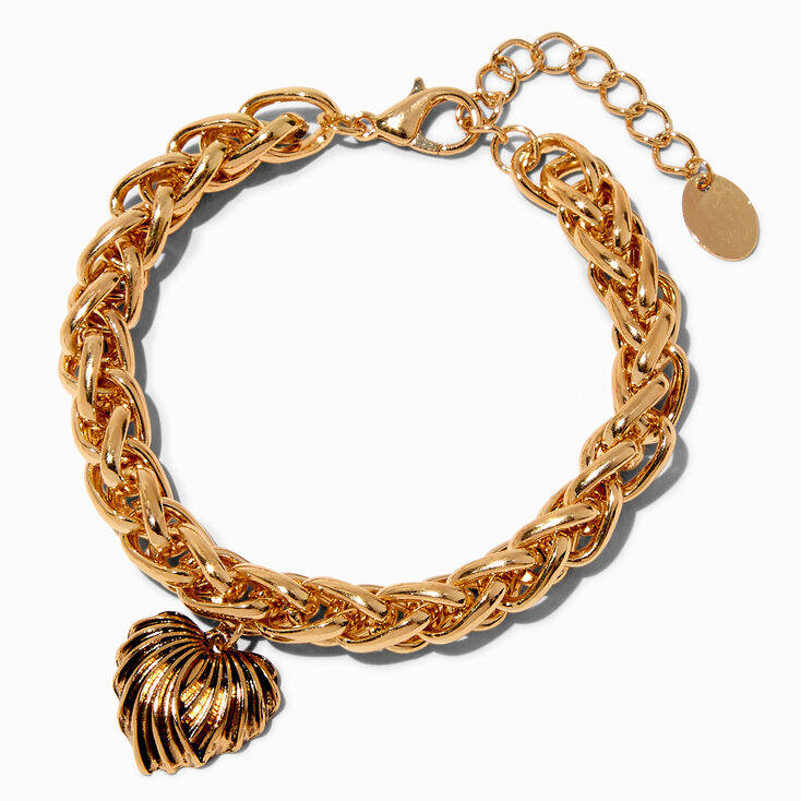 Gold-tone Chunky Scalloped Heart Chain Bracelet,