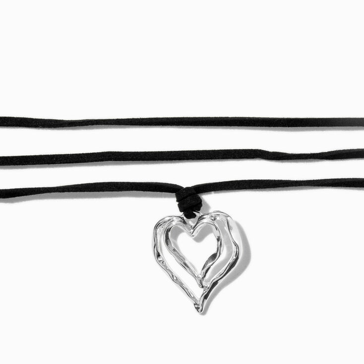 Silver-tone Molten Heart Cord Wrap Necklace