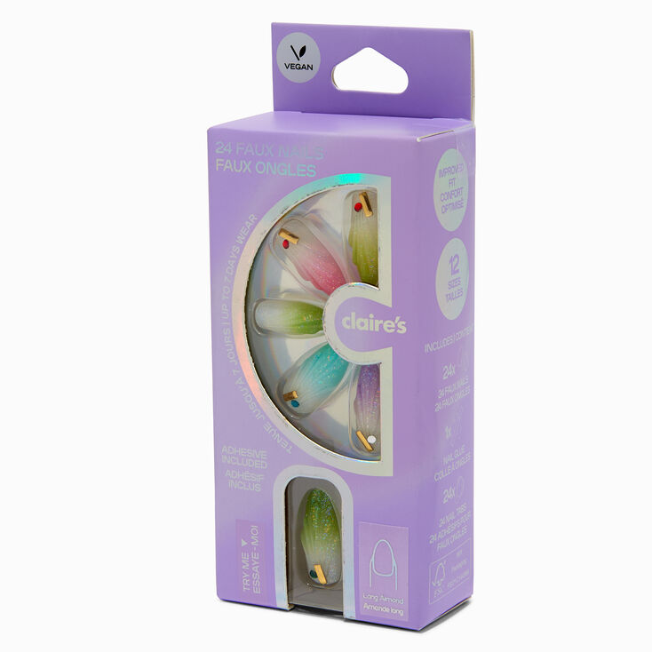 Holographic Seashell Long Almond Vegan Faux Nail Set - 24 Pack,