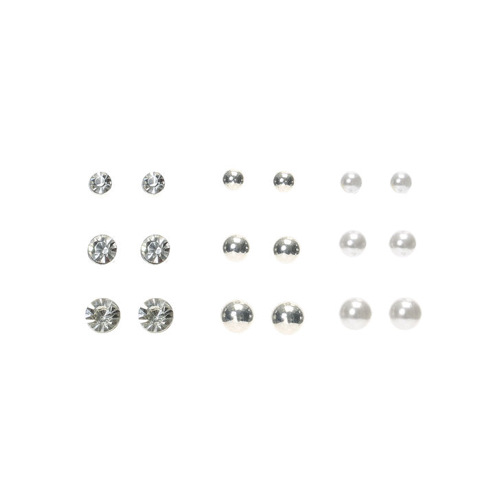 Claire's Lot de 9 boucles d'oreille aimantées avec strass et perles d'imitation