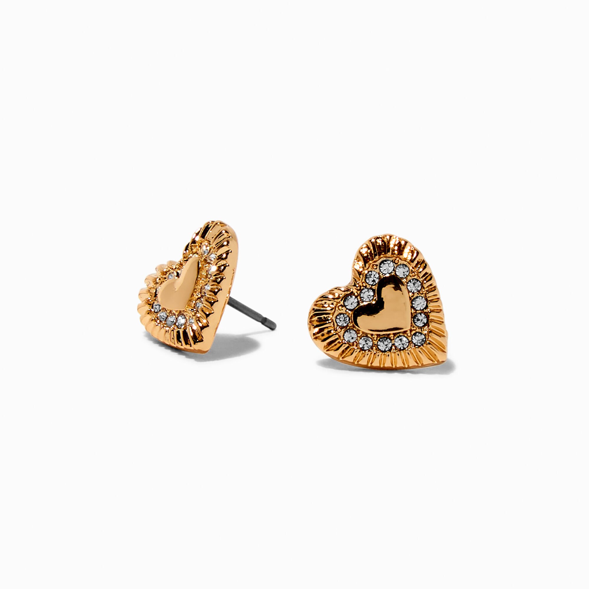 Gold-tone Textured Heart Stud Earrings,