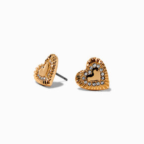 Gold-tone Textured Heart Stud Earrings,