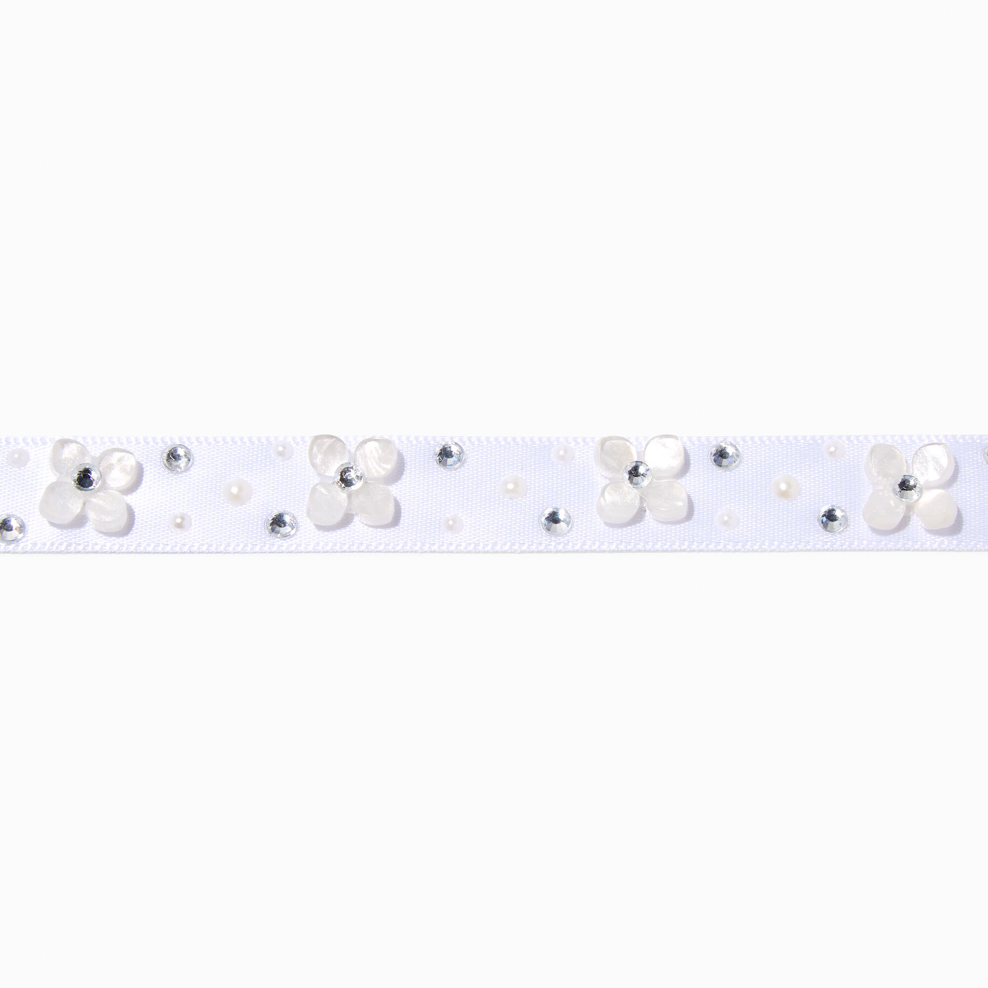 Claire's Club White Pearl Ribbon Choker Necklace,