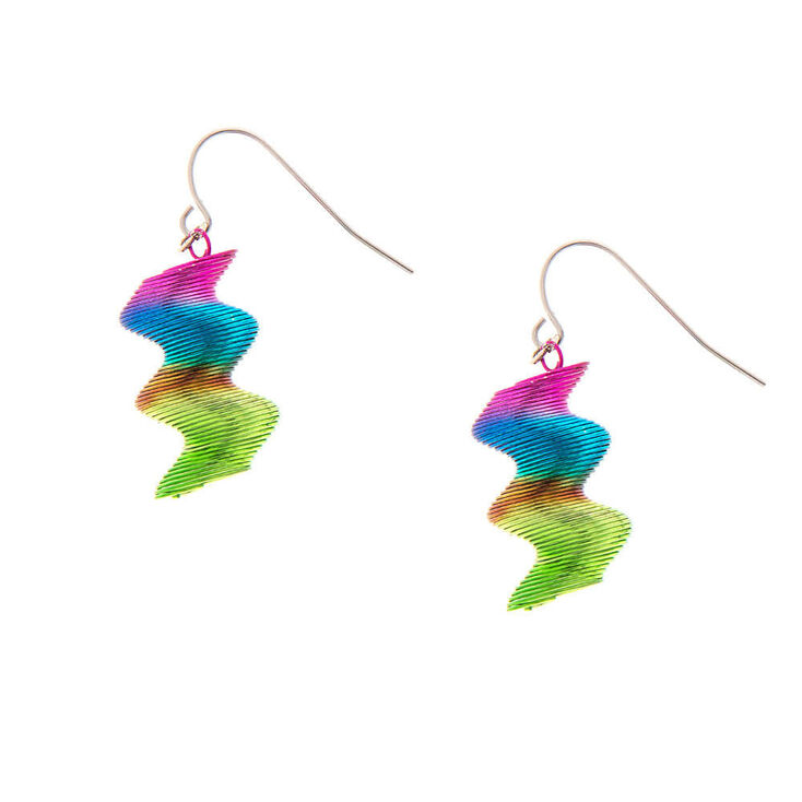 Silver-tone 1&quot; Rainbow Coil Drop Earrings,