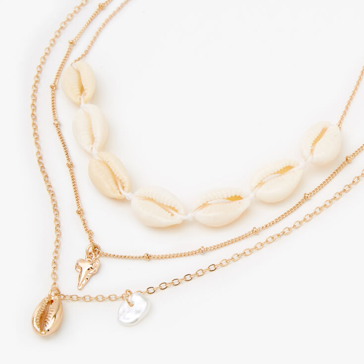 Gold Cowrie Shell Shark Tooth Multi Strand Necklace | Claire's