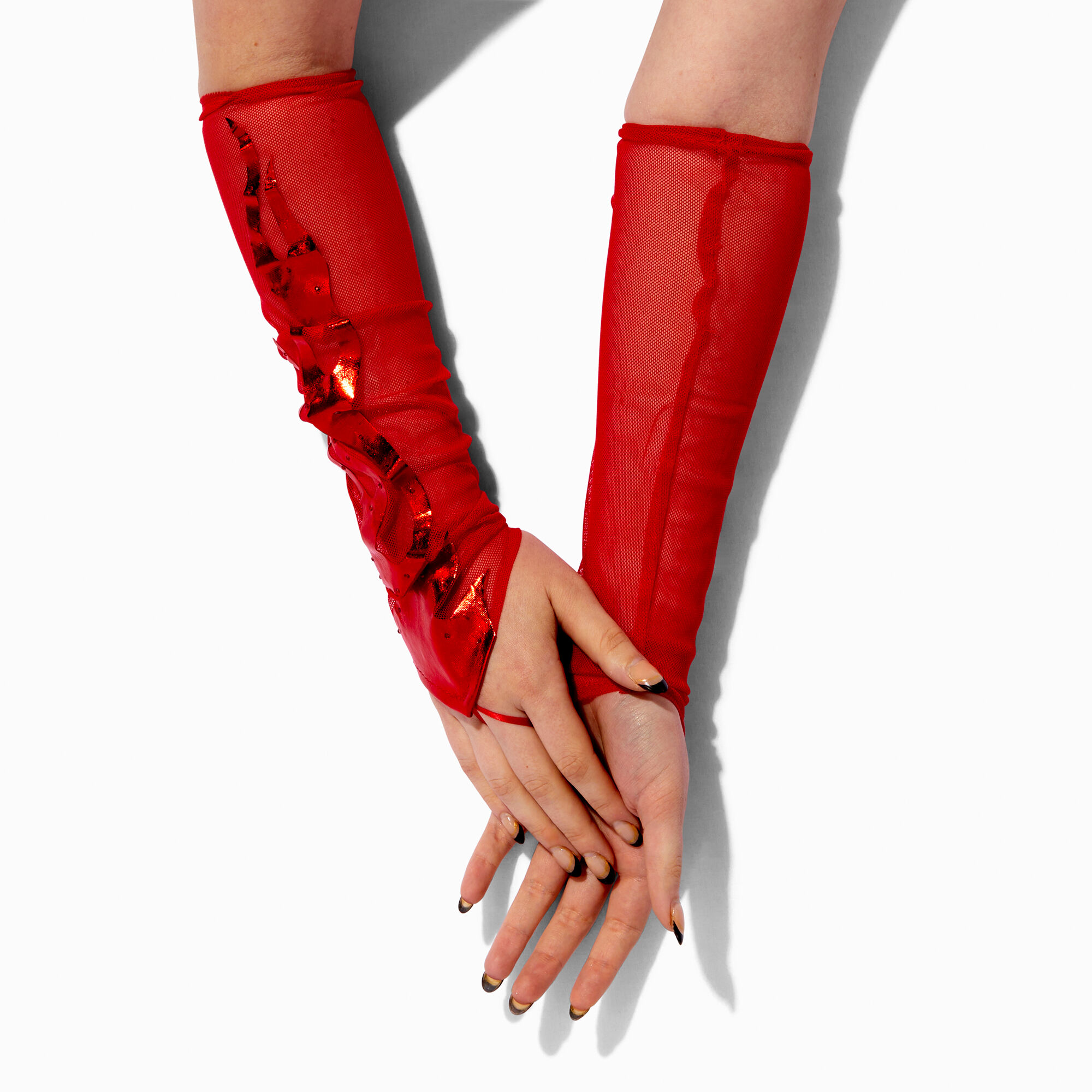 View Claires Devil Flames Arm Warmers Red information