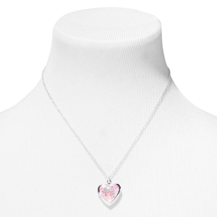 Pink Embellished Initial Glitter Heart Locket Necklace - M | Claire's