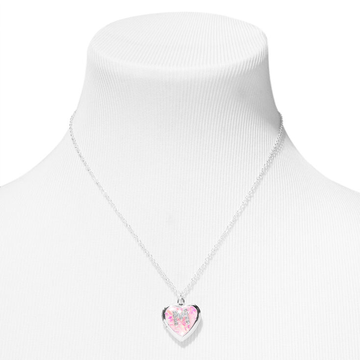 Collier &agrave; m&eacute;daillon c&oelig;ur paillet&eacute; &agrave; initiale d&eacute;cor&eacute;e rose - M,