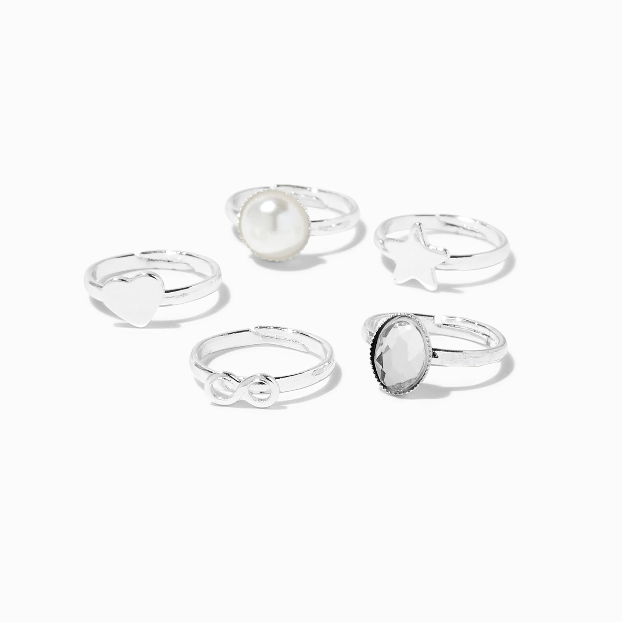 View Claires Club Basic Rings 5 Pack Silver information