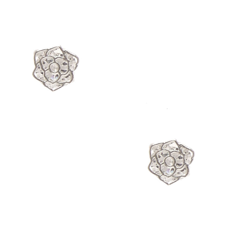 Sterling Silver Cubic Zirconia 5MM Rose Stud Earrings,