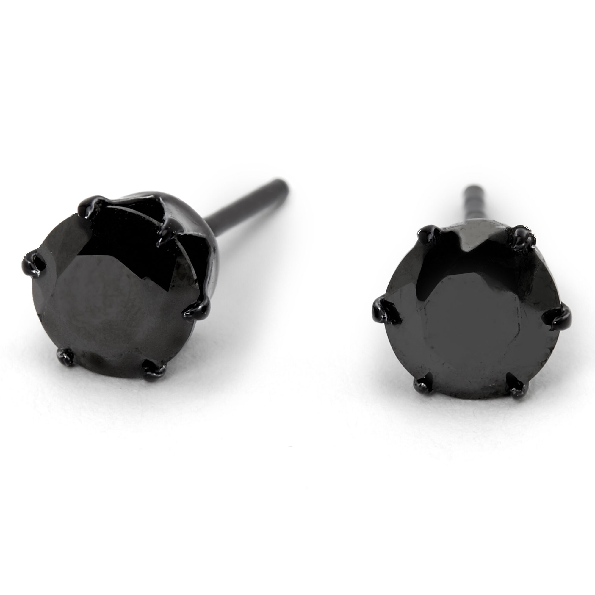 Sterling Silver Cubic Zirconia Round Stud Earrings Black 6MM