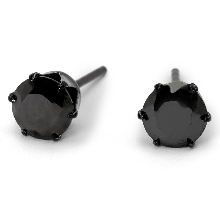 Sterling Silver Cubic Zirconia Round Stud Earrings - Black, 6MM,