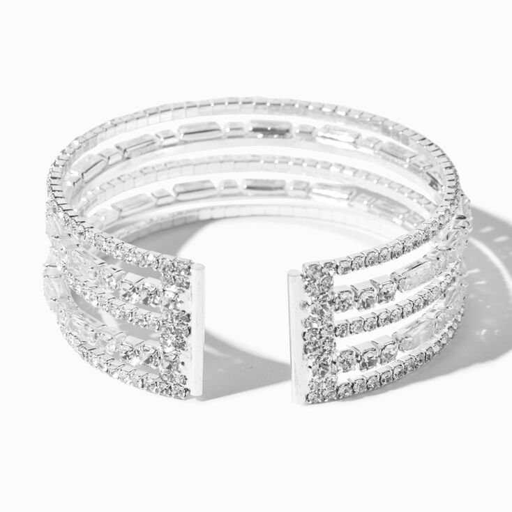 Bracelet manchette glamour avec strass couleur argent&eacute;e,