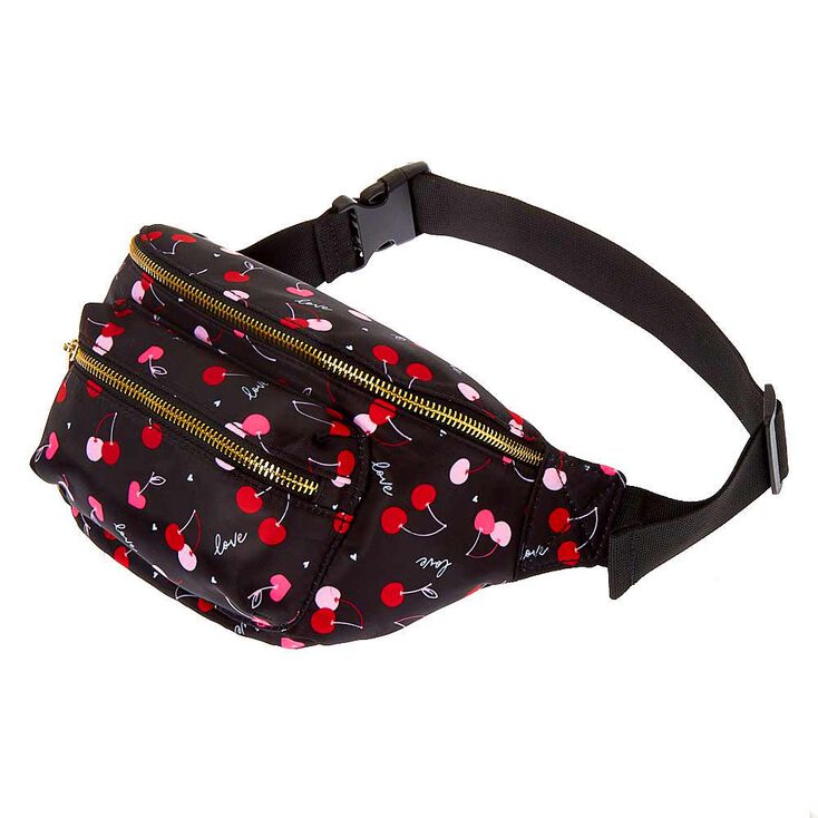 Claire's Sac banane Love cerise en nylon - Noir