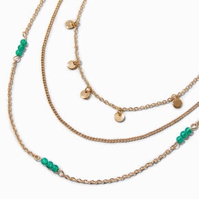 Green Beaded Gold-tone Multi-Strand Necklace ,