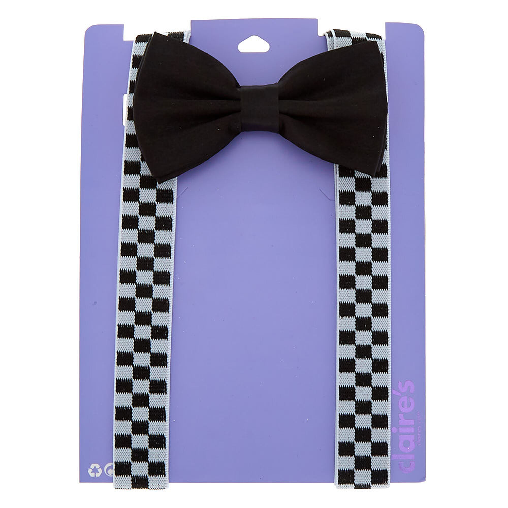 Checkered Suspenders And Bow Set Black Claire S Us