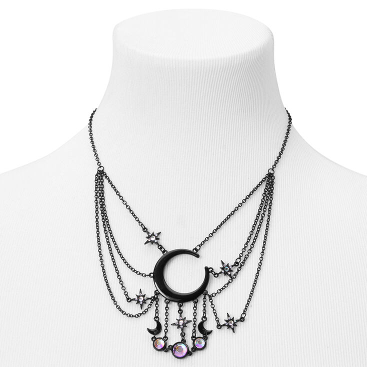 Halloween Celestial Moon Multi Strand Bib Necklace - Black,