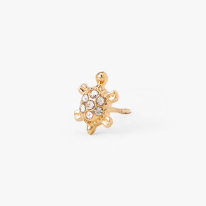 18k Gold Plated One Crystal Turtle Stud Earring,